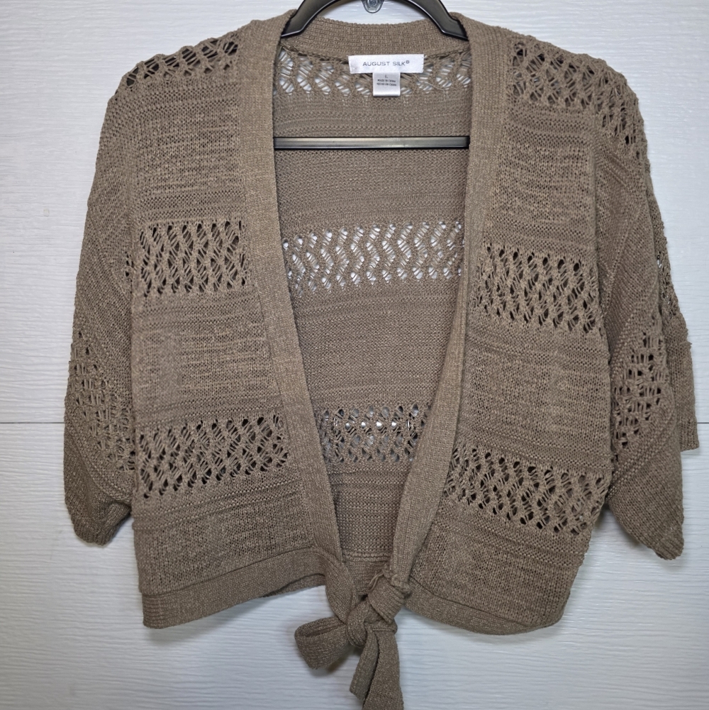 August Silk Women's Tan Open-Knit Cardigan